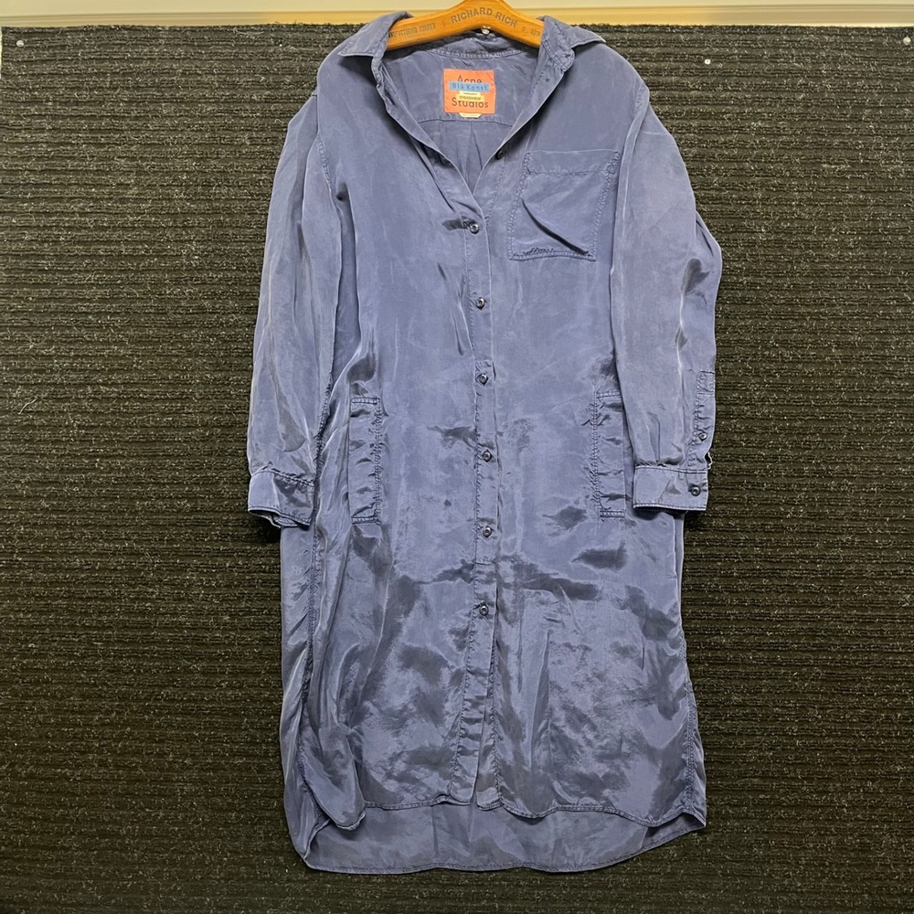 Acne Studios Bla Konst Alloy Cpr Blue Cupro Button Down Shirt Dress Size 36